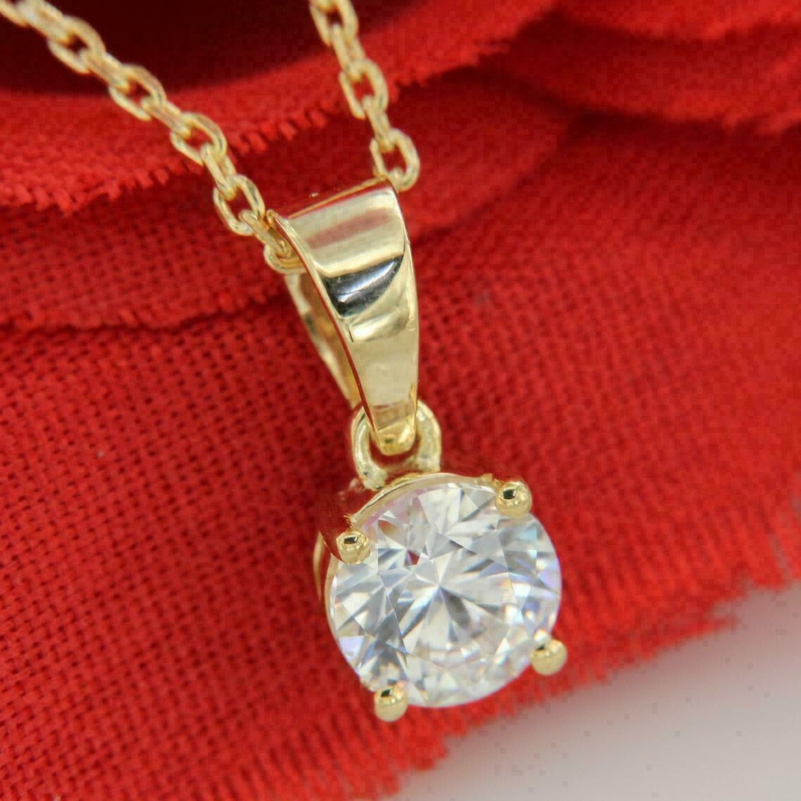 2Ct Round Cut Lab-Created Diamond Solitaire Pendant Chain 14K Yellow Gold Plated