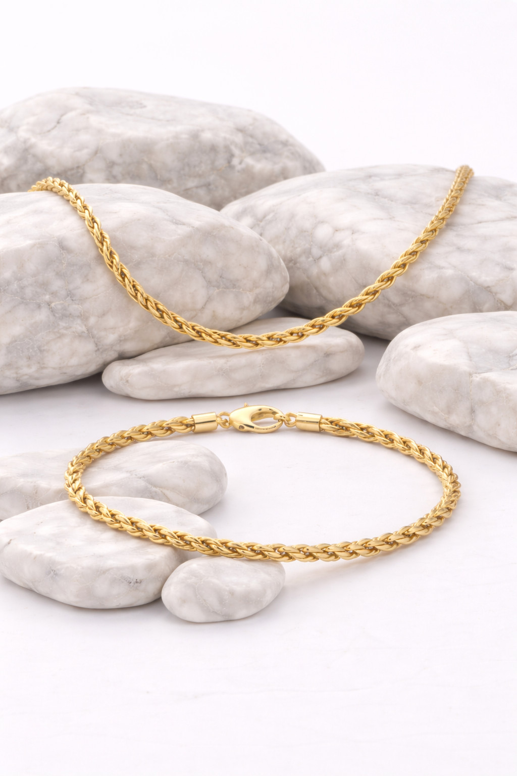 Italian 1/200 14k Yellow Gold Overlay Rope Chain Necklace Bracelet Set Cadena