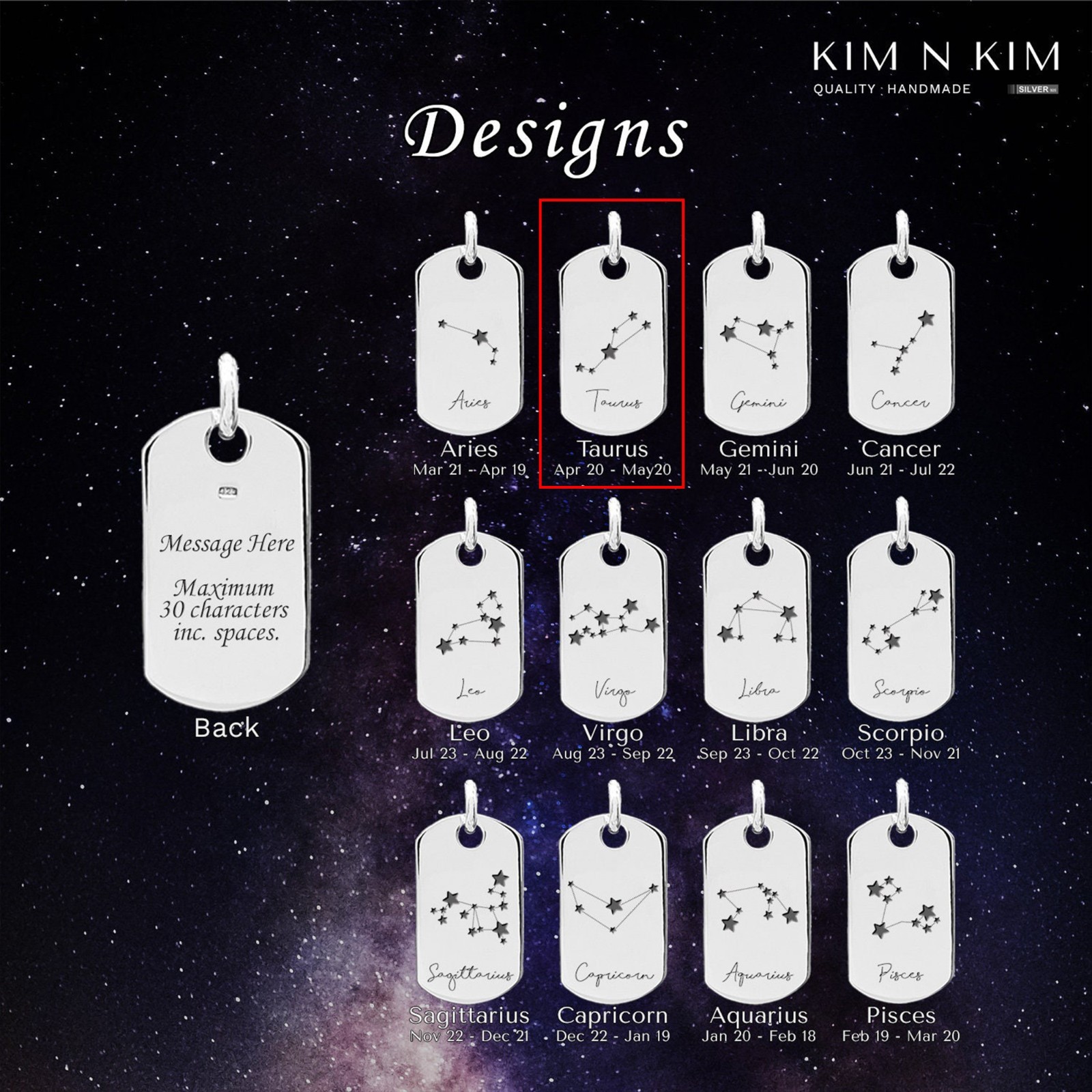 Taurus Necklace for Him – Personalised Sterling Silver Gift for April & May