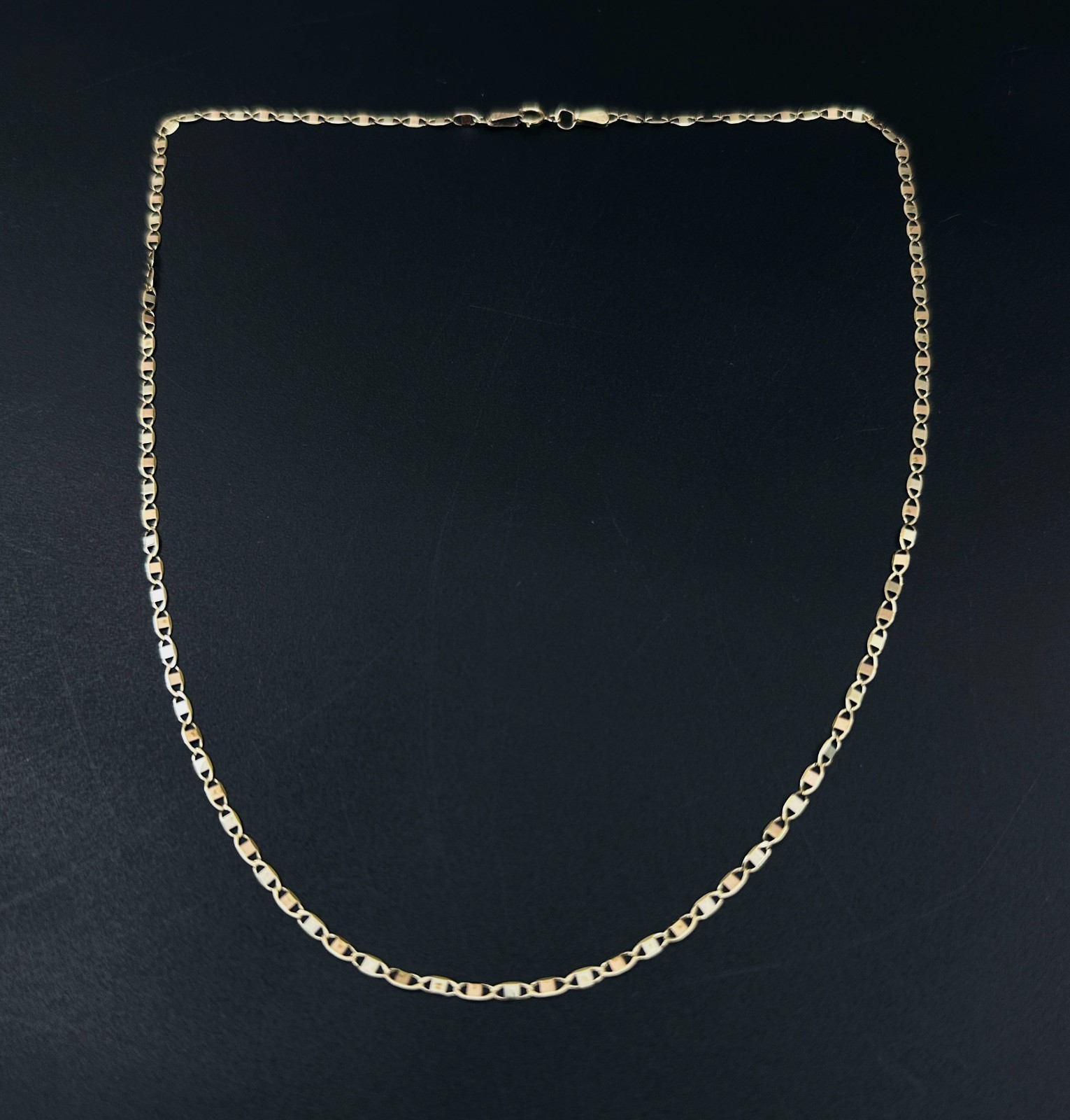 Solid 10K Multi-tone Gold Mariner Valentino Link Chain Necklace, 2.2mm, 18 7/8″