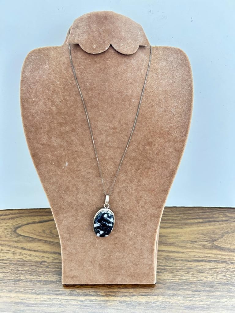 4 necklaces chain 925 silver feather heart black white pendants