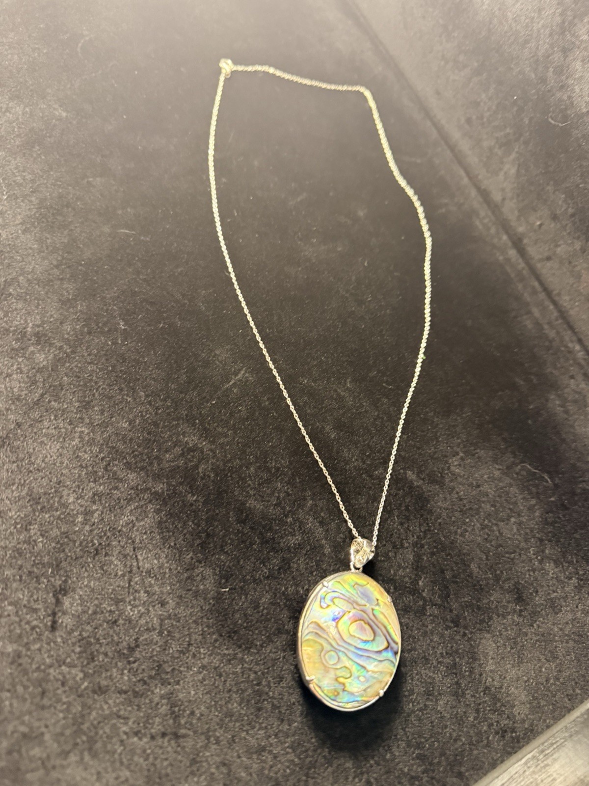 925 Sterling Silver Reversible Abalone Turquoise Oval Pendant Necklace 24” BBJ
