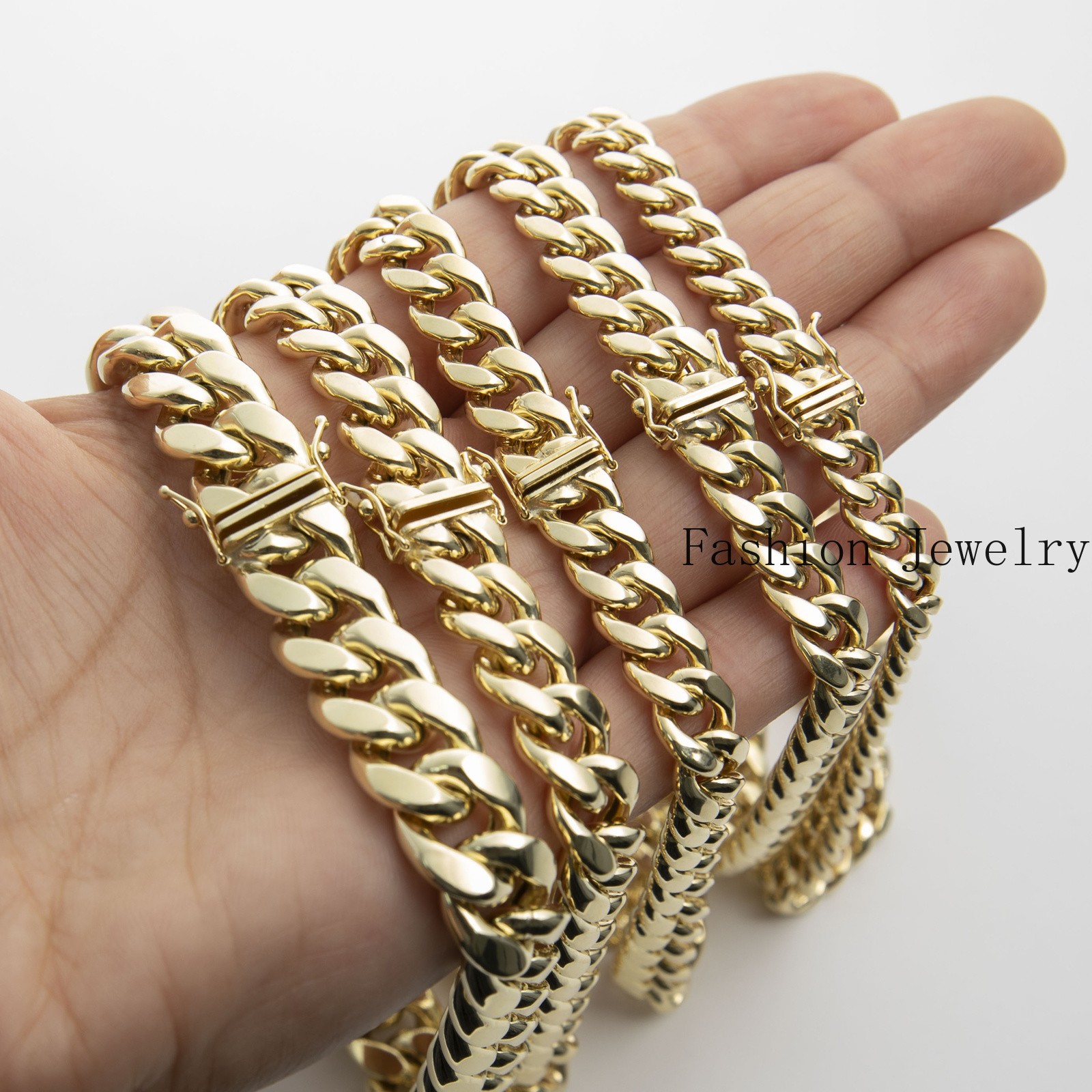 Shiny Miami Cuban Link Chain Necklace Real 14K Yellow Gold All Sizes