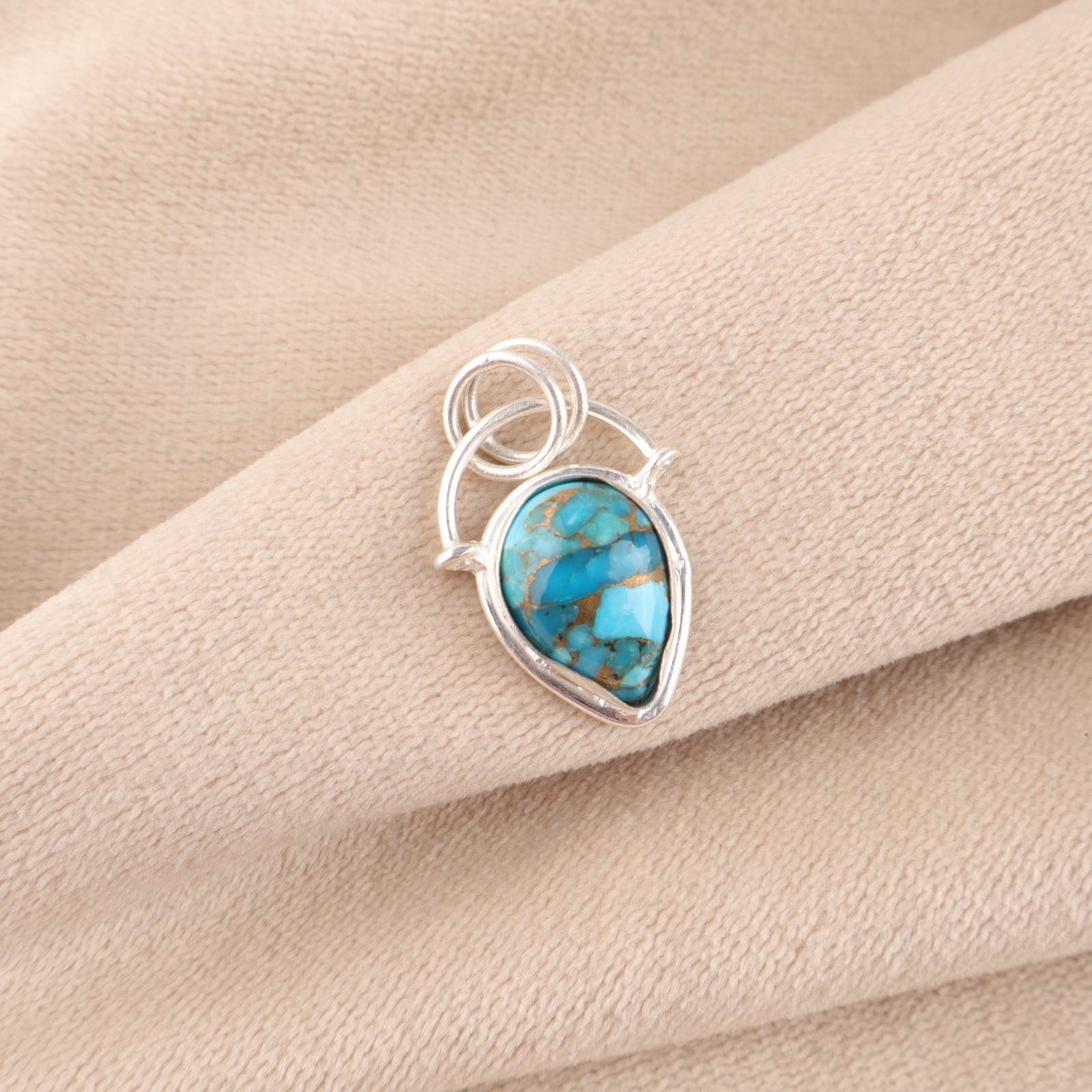 925 Silver Blue Copper Turquoise Gemstone Jewelry Handmade Pendant 1.01″ For Her