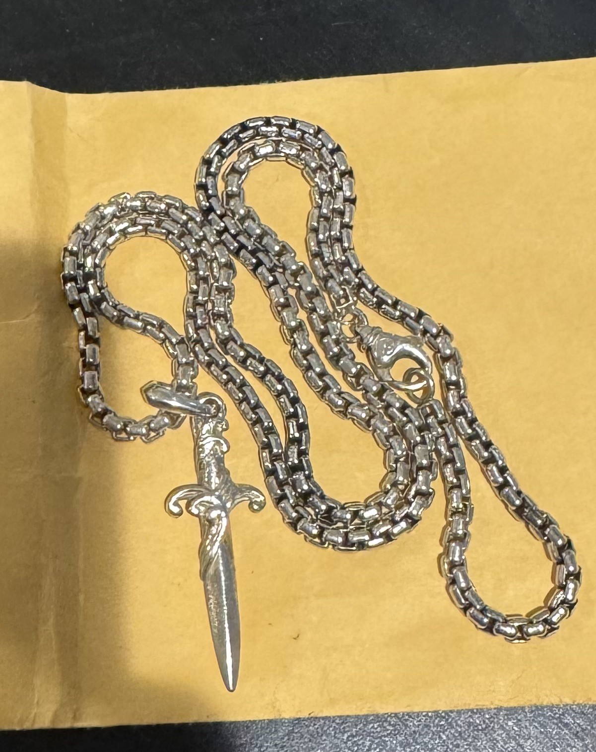 David Yurman Wave Dagger And 22in Box Chain W Dagger Pendant