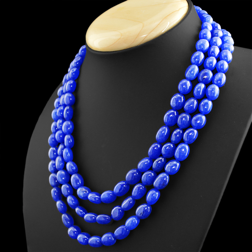 612.50 CTS EARTH MINED 3 STRAND RICH BLUE SAPPHIRE OVAL SHAPE BEADS NECKLACE