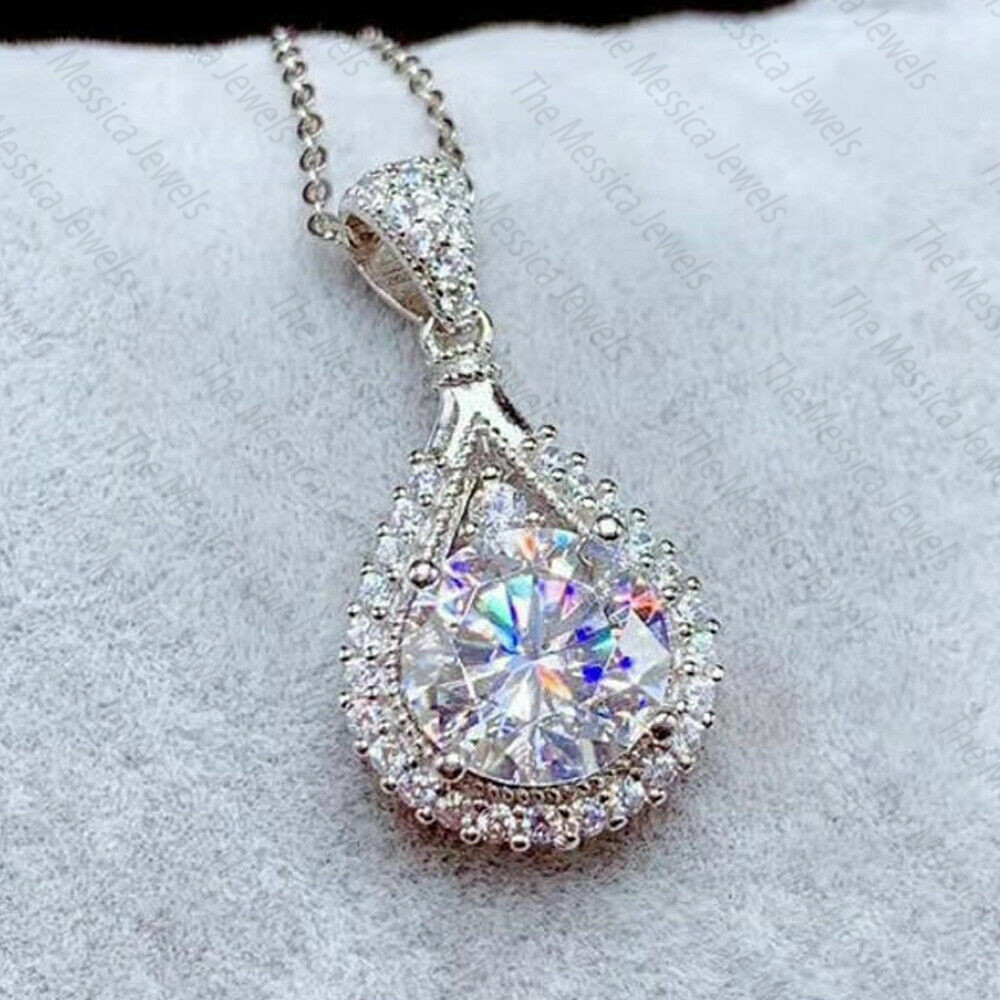 2.10 Ct 8 MM Round Moissanite Women’s Pendant Without Chain 925 Sterling Silver