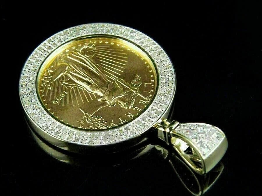 1.00Ct Lab Created Diamond Round Lady Liberty Coin Pendant Yellow Gold Plated