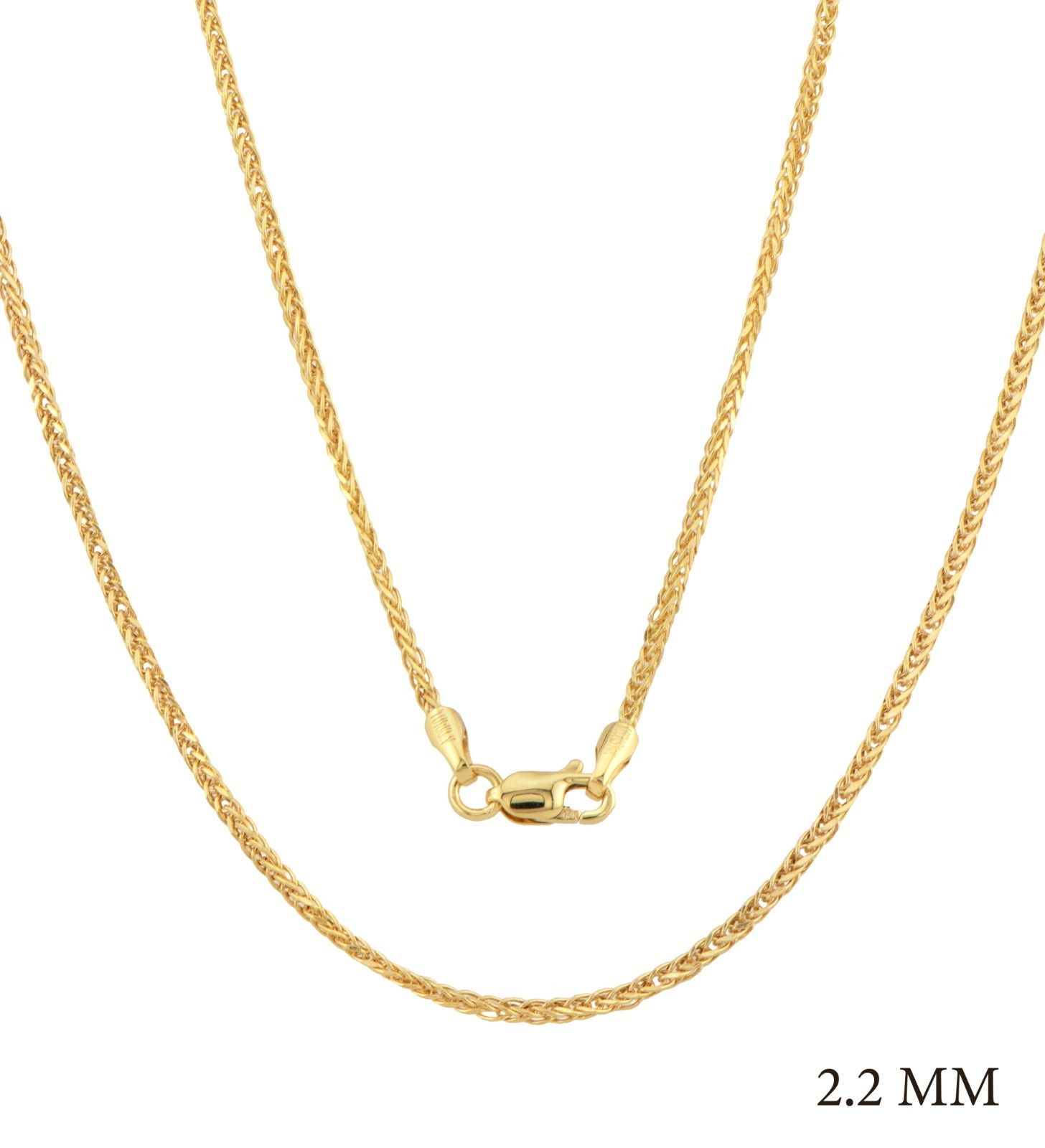 14K Solid Yellow Gold 1.75 mm Square Wheat Chain Necklace 16”,18”,20”,22”,24”