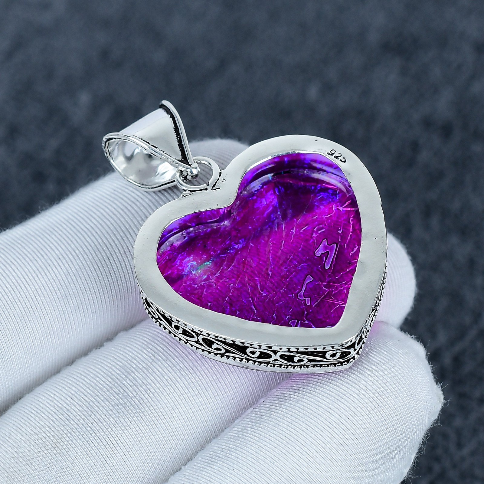 Purple Triplet Opal Heart Gemstone 925 Sterling Silver Handmade Pendant Gift