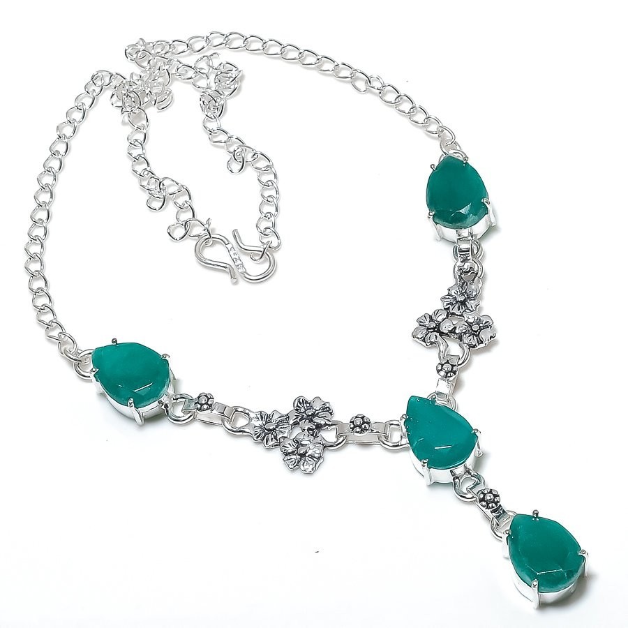 Green Onyx Gemstone Handmade 925 Sterling Silver Jewelry Necklace Size 18″