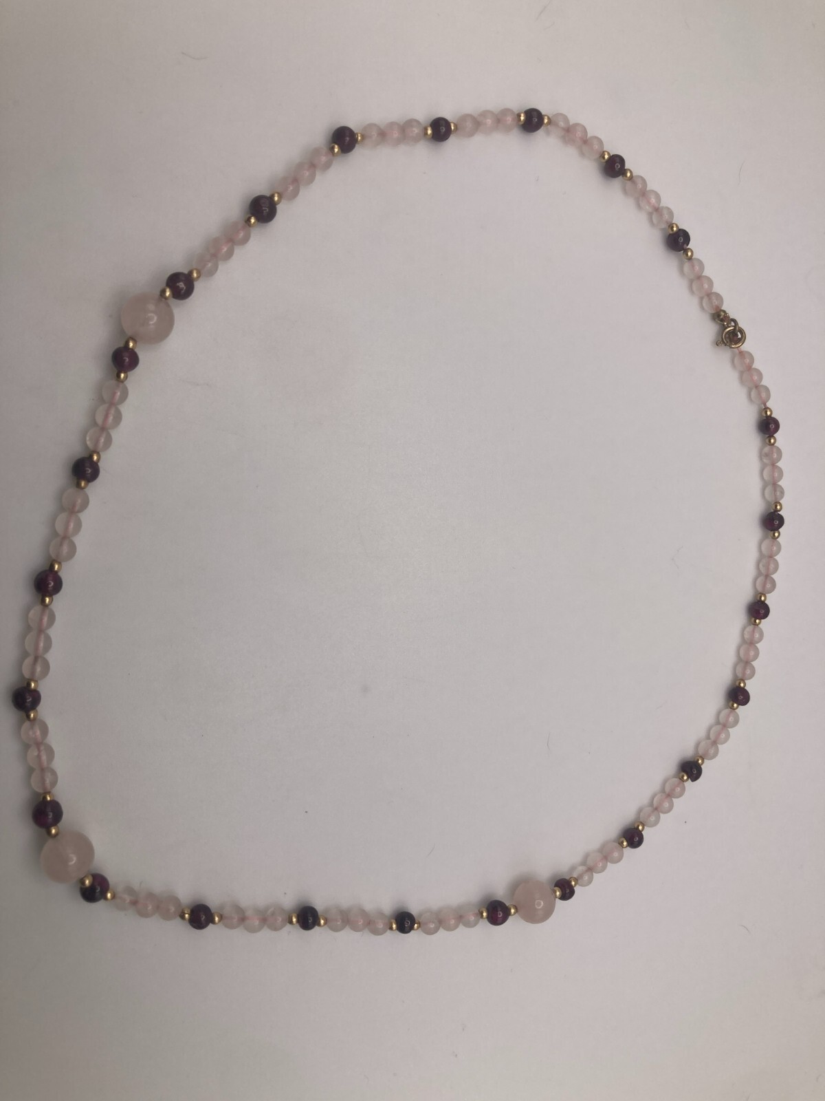 14k Gold Filled Genuine Garnet and Rose Quartz 18 Inch Single Strand Necklace