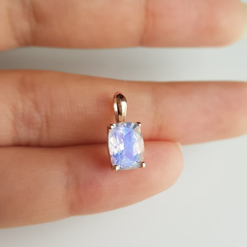 Solitaire Cushion Cut Moonstone Charm Pendant In 14k Gold June Birthstone Charm