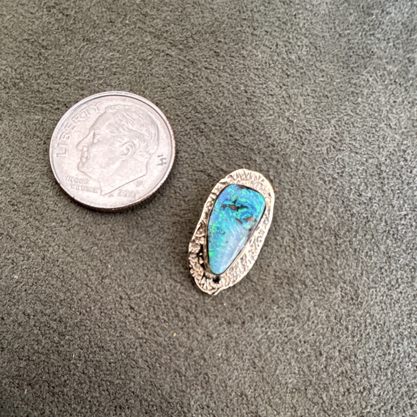 14K Yellow Gold Freeform Boulder Opal Pendant Bezel Set Signed