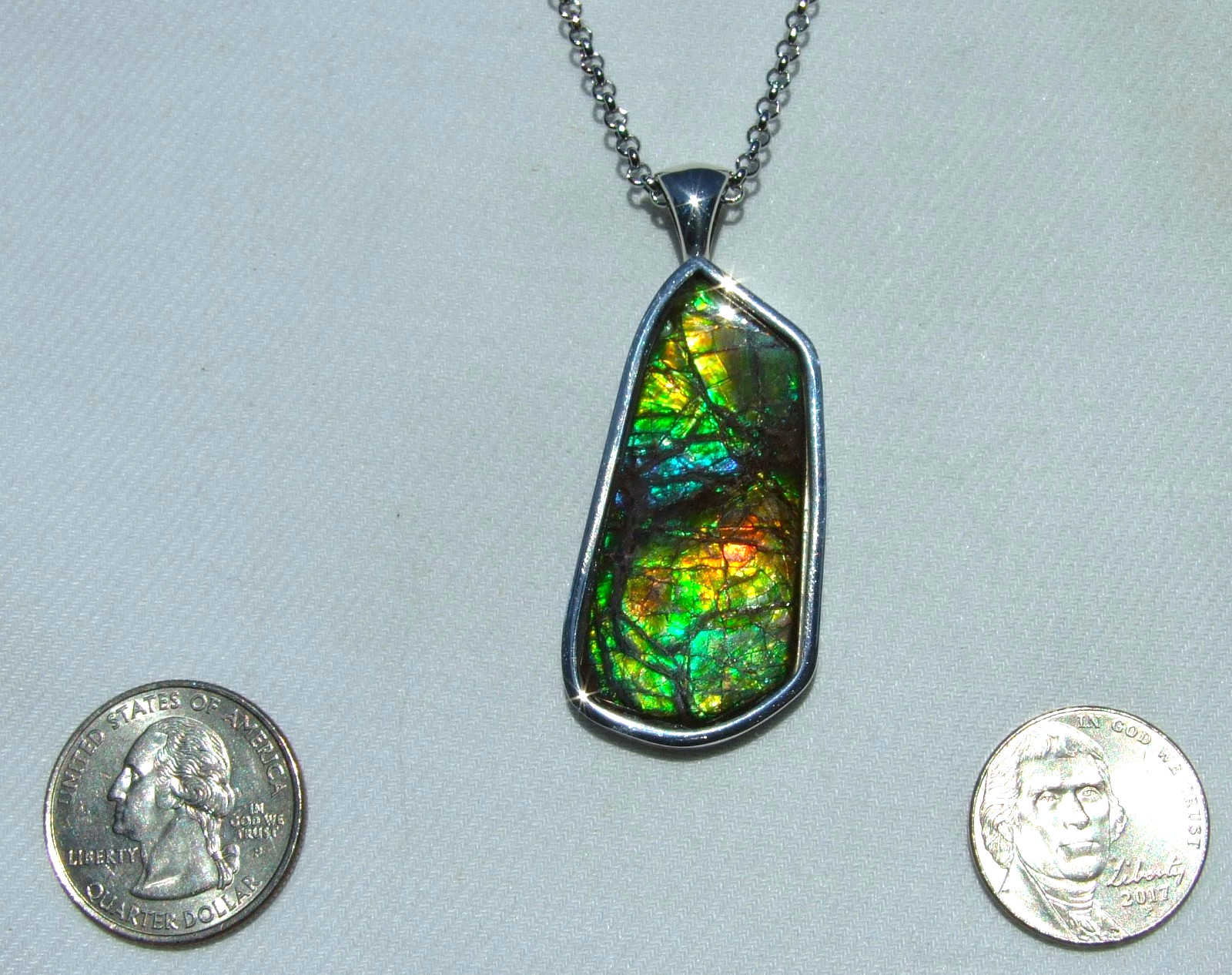 AMMOLITE PENDANT, Solid Sterling Silver , HANDMADE- USA, Feng Shui Prized