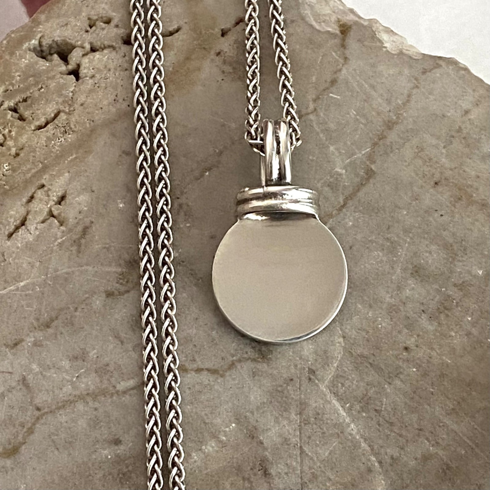 Sterling Silver 925 Blank Engraveable Round Disc Pendant Necklace Foxtail Chain
