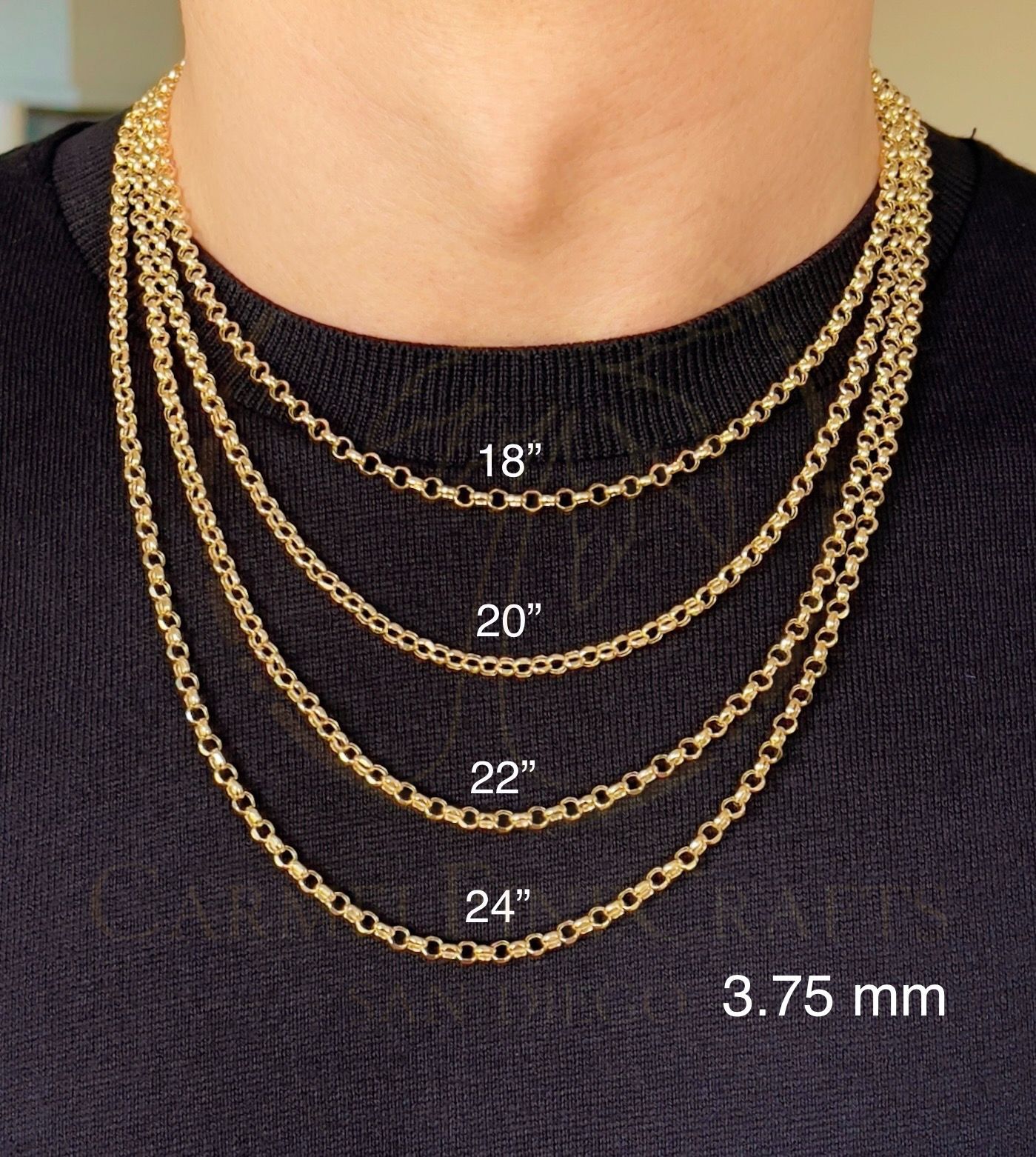 Rolo Link Chain Necklace For Women Sz 1.9mm-5.2mm 16″ – 24″ 14K Yellow Gold