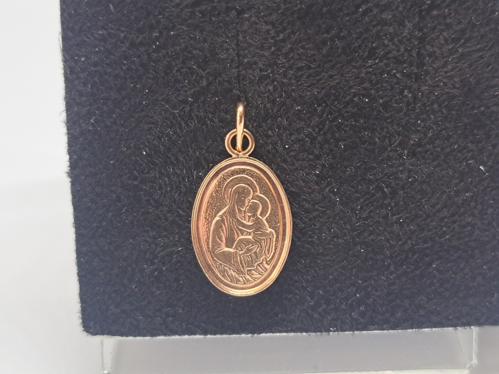 Golden Amulet Icon Mother of God of Vladimir 585 Gold Ukraine ZKYU 1.09 grams