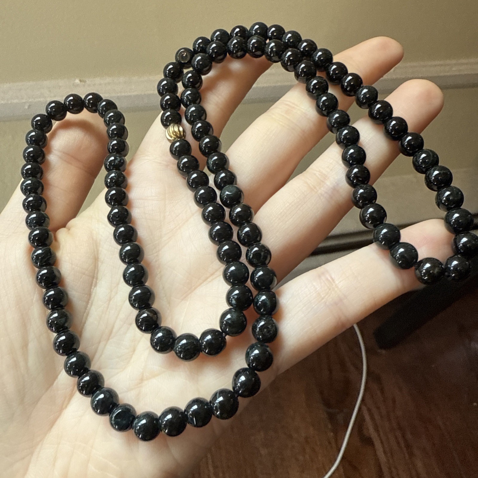 untreated Myanmar Grade A Black Jadeite Long Beaded Necklace 6.2 Mm 6 Mm