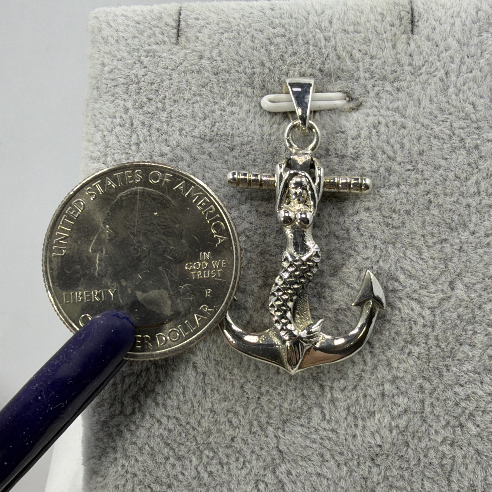 Solid 925 Sterling Silver Nautical 3D Mermaid On Anchor Pendant Nautical Jewelry