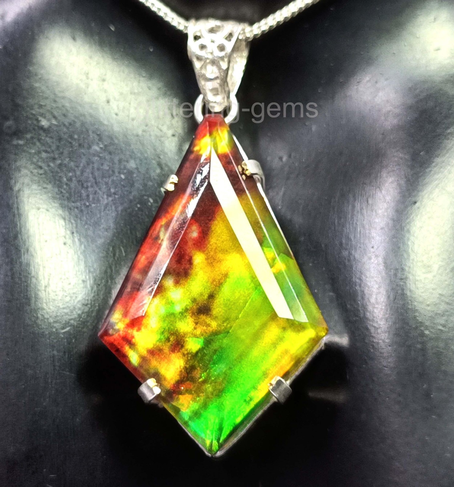 Natural 59.40 CT Fancy Cut Ammolite 925 Solid Silver Pendant IGL Loose Gems 5JSN