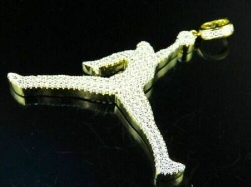 2Ct Round Diamond Jump Man Jordan Pendant Charm 14K Yellow Gold Over Free Chain