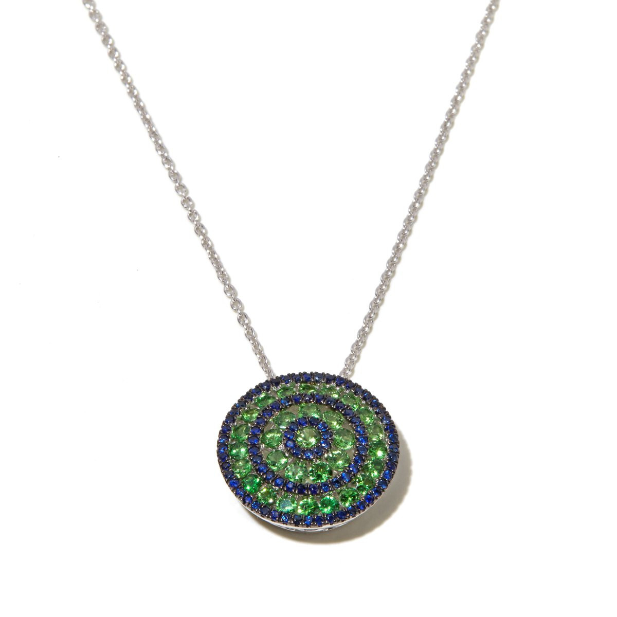 Womens 925 Sterling Silver Charm Necklace, Natural Blue Sapphire Green Tsavorite