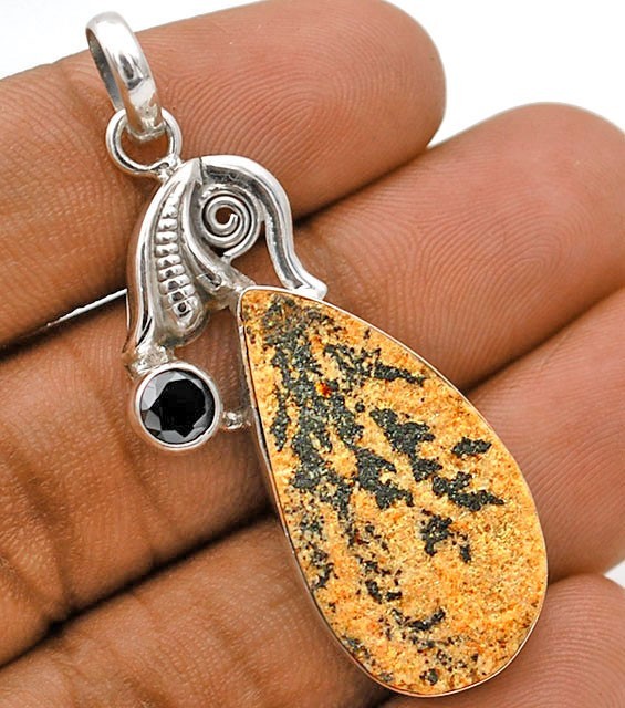 Natural Psilomelane Dendrite German 925 Sterling Silver Pendant Jewelry