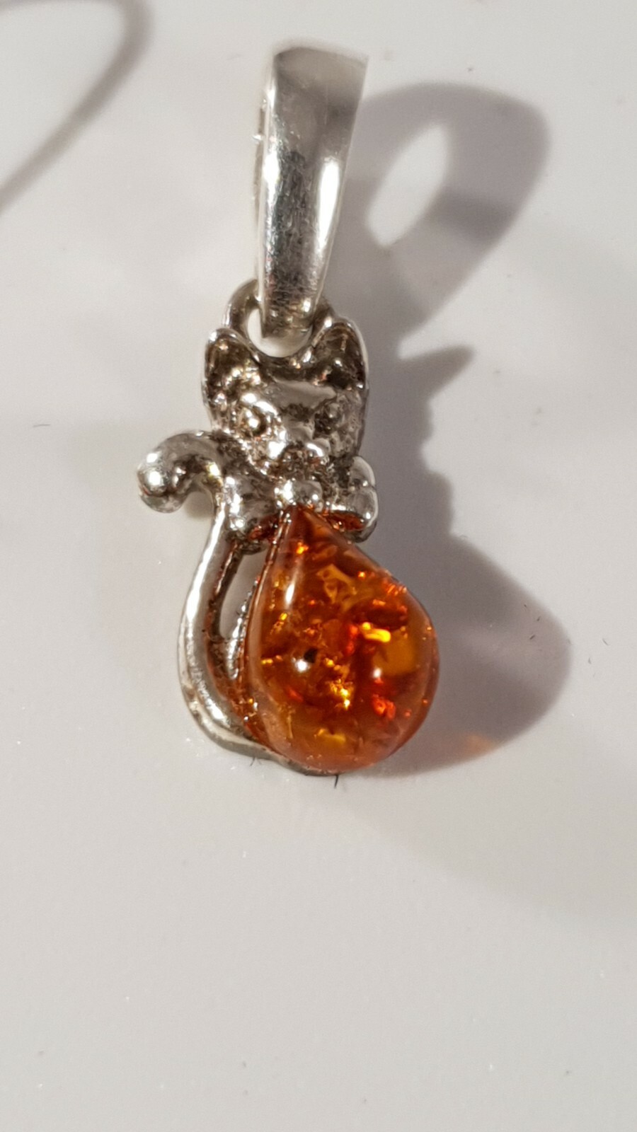 Cat Set Earrings and Pendant Sterling Silver 925 Amber, 2.58g New