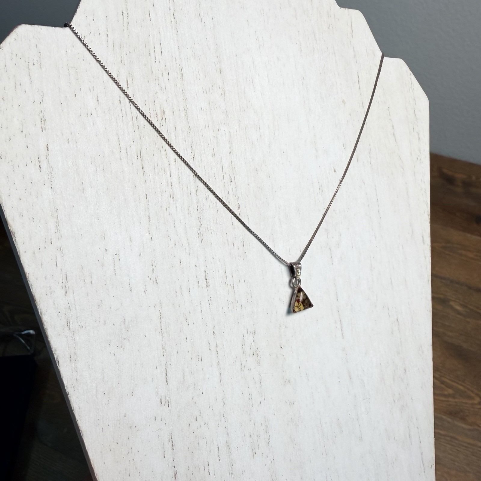 Sterling Silver, Resin Encased Dried Flowers Square Pendant Necklace
