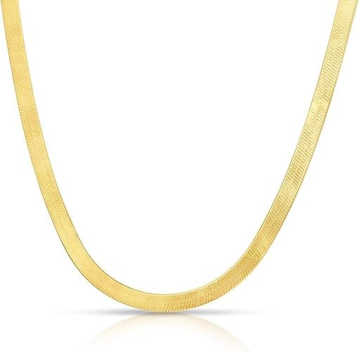 4.5mm Reversible Herringbone Chain Necklace 14K Gold Plated 925 Sterling Silver