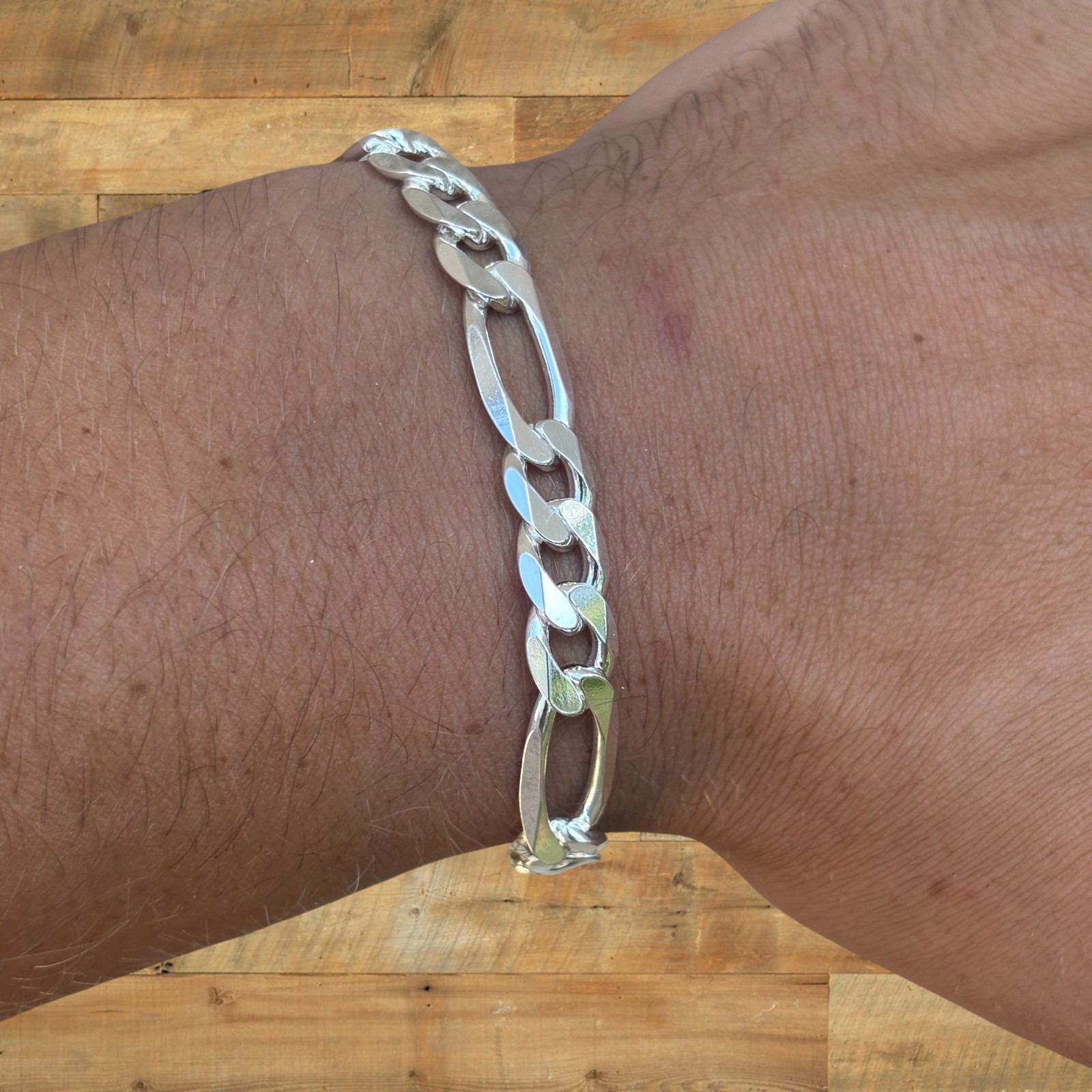 8mm Figaro Bracelet Link – Real Solid 925 Sterling Silver Or 14k Gold Vermeil