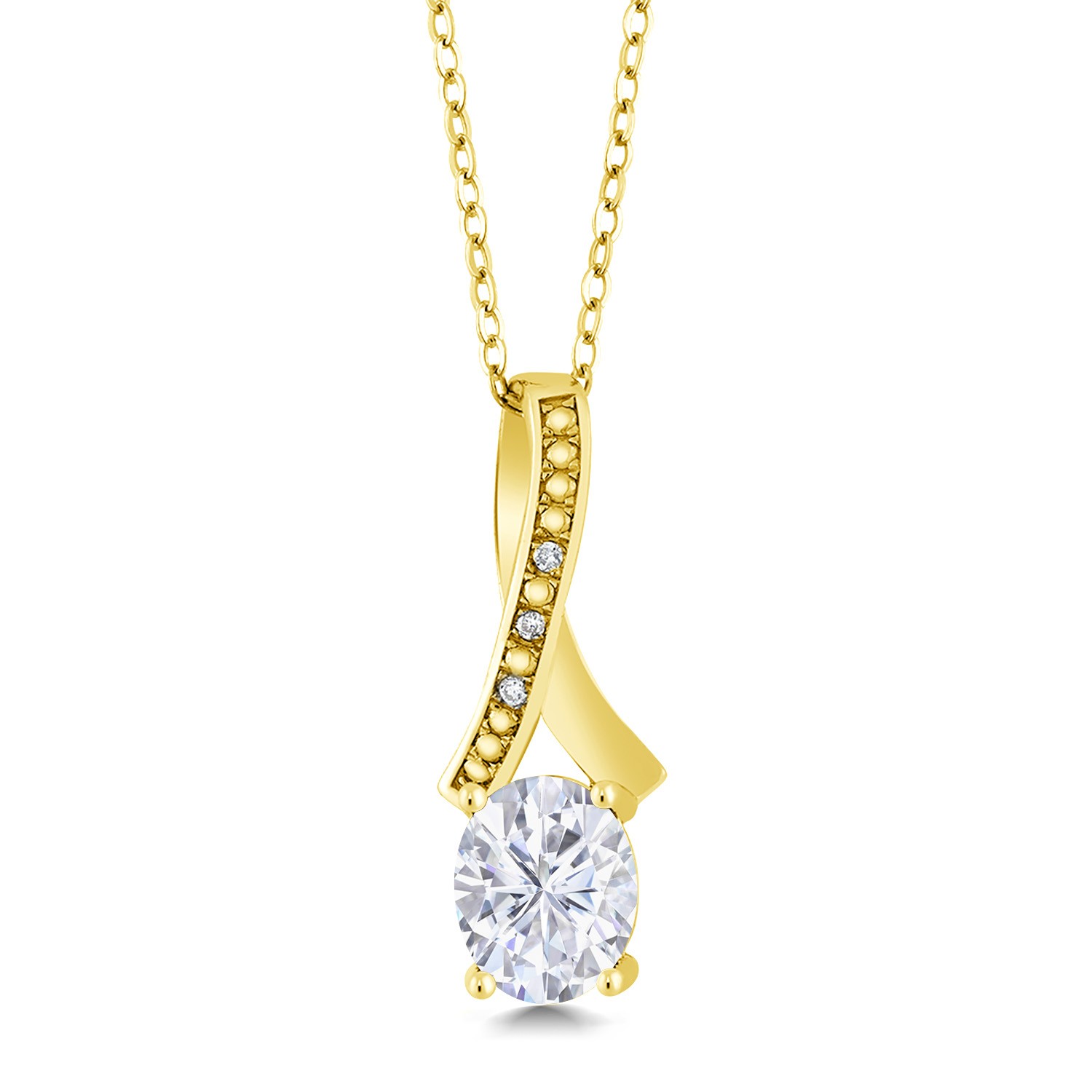 18K Yellow Gold Plated Silver Pendant Near Colorless Moissanite & Diamond