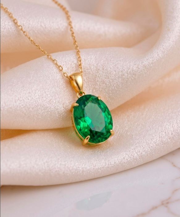 Green Emerald Necklace Statement Gemstone Charm 925 Sterling Silver Pendant’s