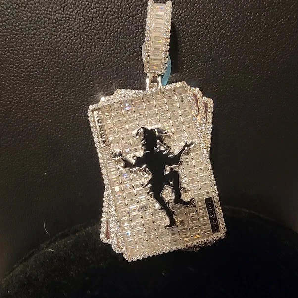 3Ct Baguette Real Moissanite Joker Playing Card Pendant 14K Yellow Gold Plated