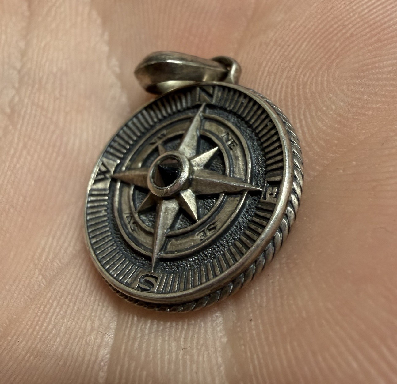 David Yurman Sterling Silver Maritime Compass Amulet Pendant 925 Black Diamond