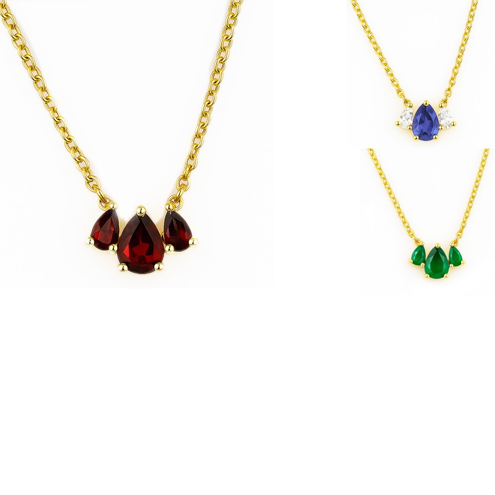 18K Gold Plated Triple Teardrop Gemstone Necklace Fashion Jewelry TGN1015