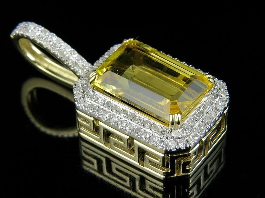 4Ct Emerald Cut Lab Created Citrine Diamond Men’s Pendant 14K Yellow Gold Plated