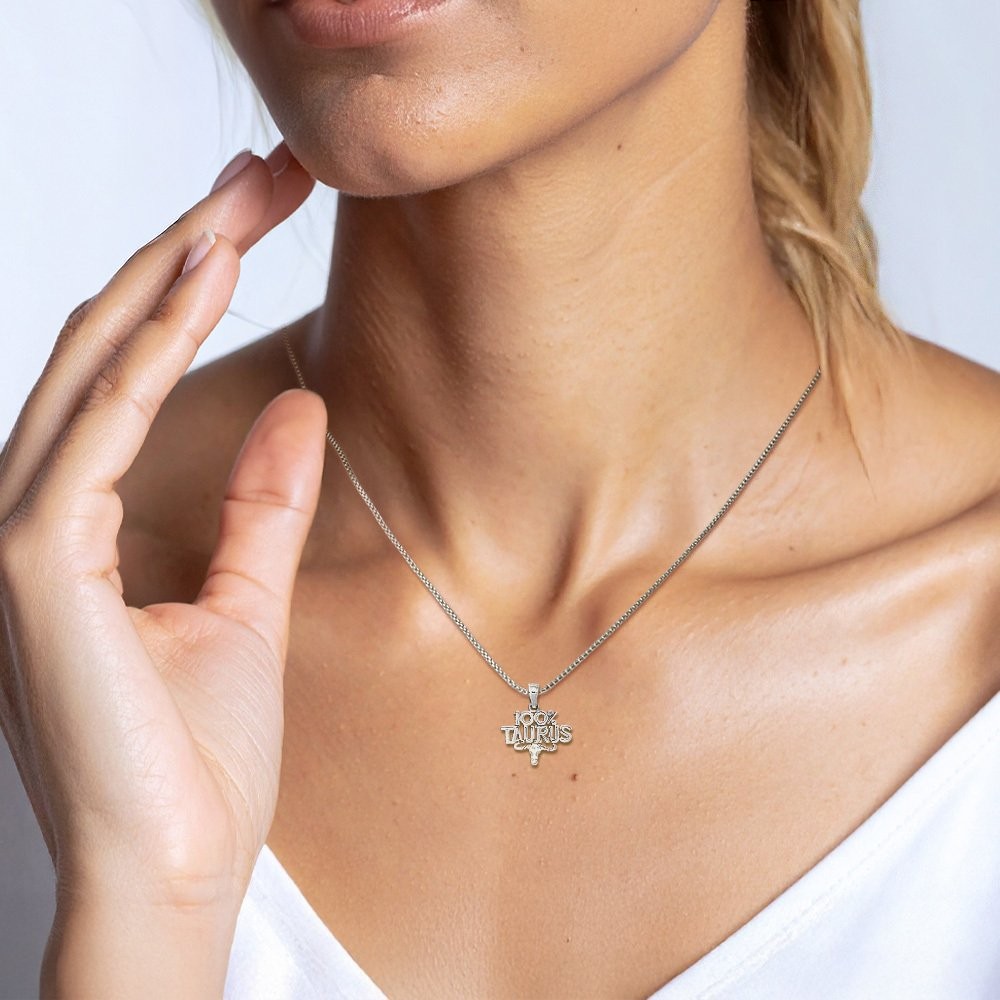 14K Solid White Gold Small Taurus Zodiac Pendant Necklace 15.65mm 5/8 inch