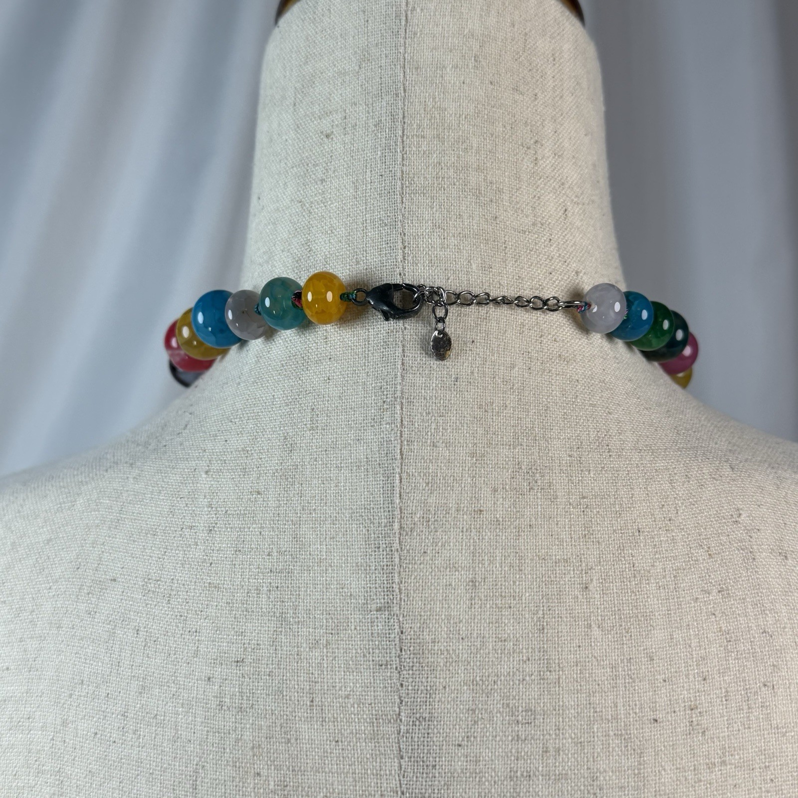 Lucoral LUC Agate Multicolor Knotted Necklace Sterling Silver 925 Clasp 21 In