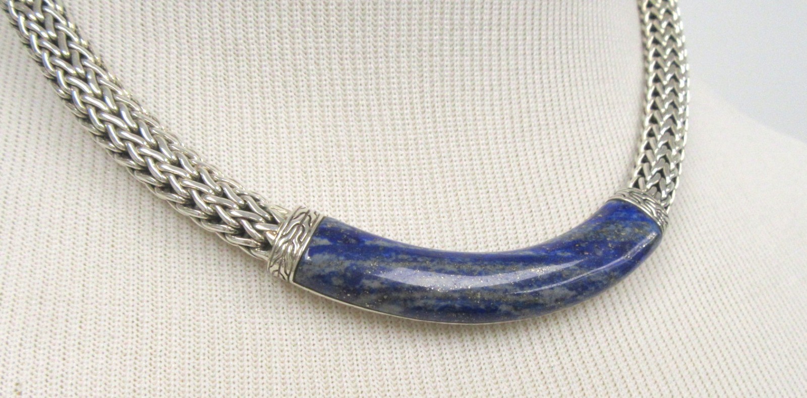 John Hardy Kali Lava Serling Silver Lapis Lazuli Statement Necklace 16″