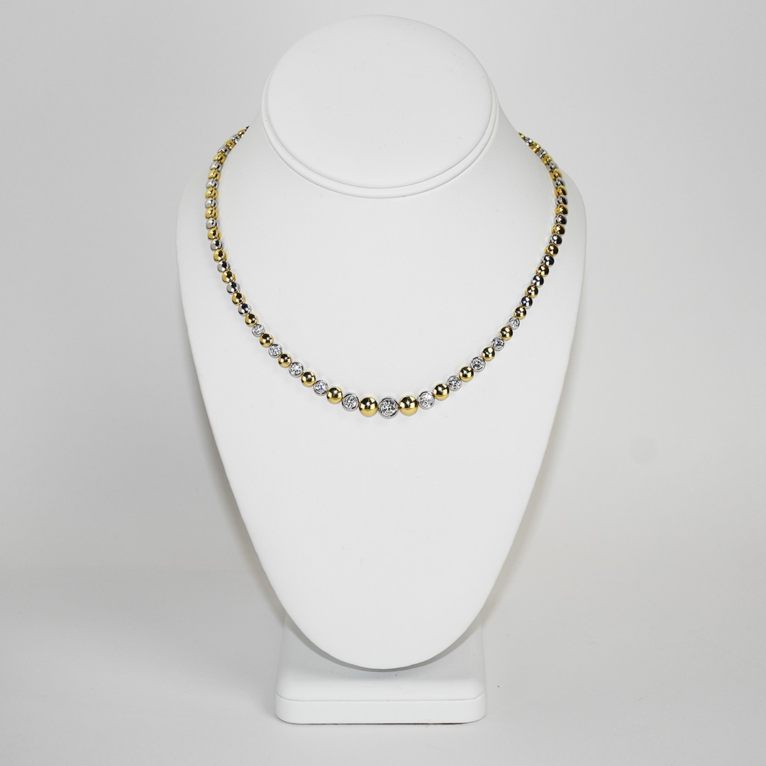 18K Two-Tone Gold Diamond Necklace 2.45ct