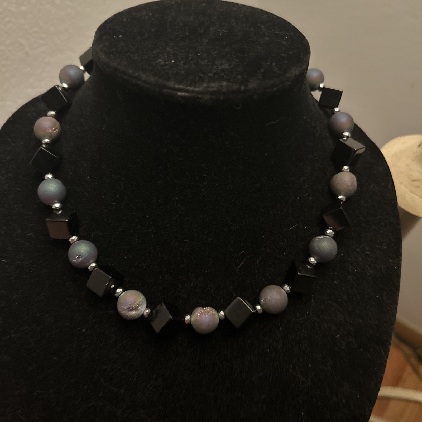 Sterling silver black Onyx purple Quartz Hemiatite Beaded 18” Toggle Necklace