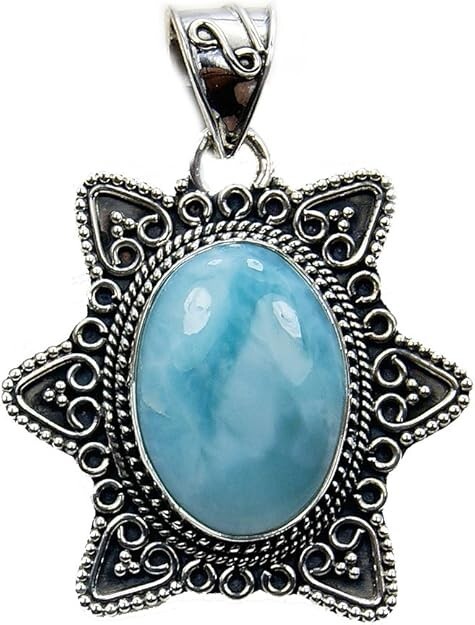 Caribbean Treasure’ Natural Larimar Pendant 925 Sterling Silver Jewelry Gift