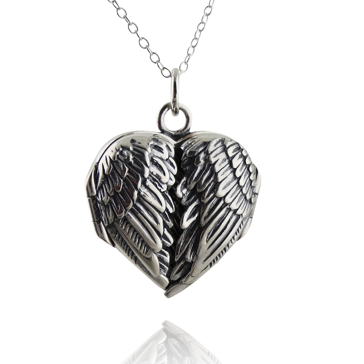 Angel Wings Heart Locket Necklace – 925 Sterling Silver – Love Gift Memorial NEW