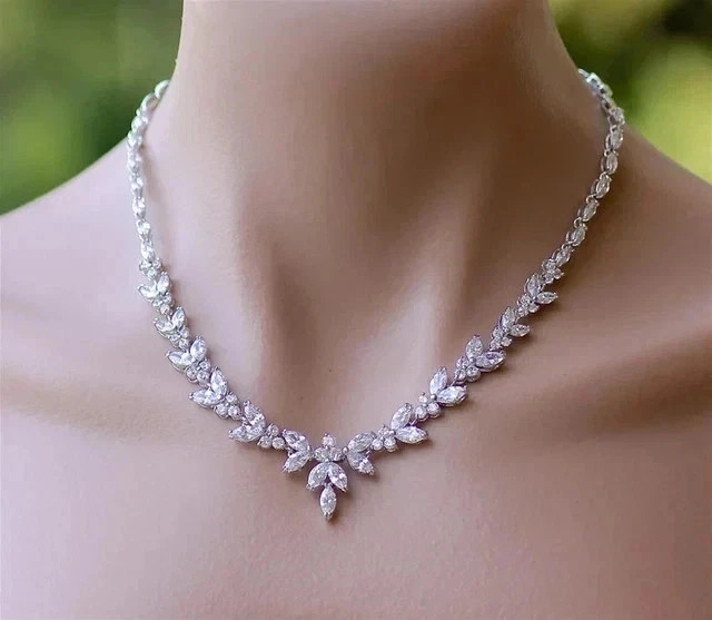 20CT Lab-Created Marquise Cut Diamond Tennis Necklace 14K White Gold Plated