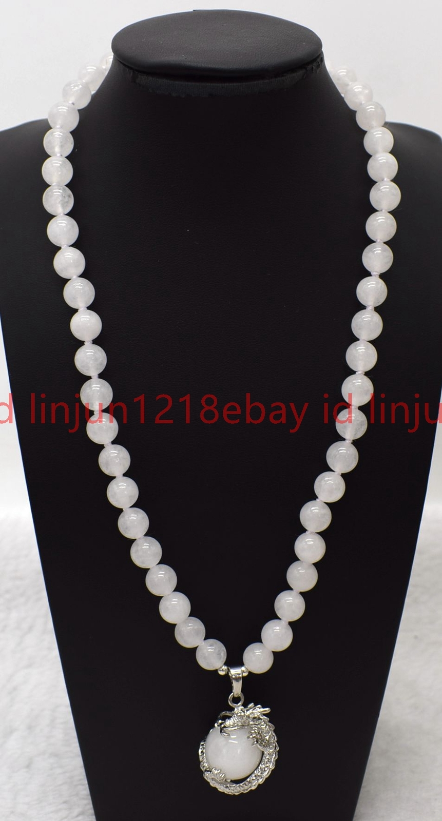 Natural Beautiful 8mm White Jade Round Gemstone Beaded Pendant Necklace 16-32in