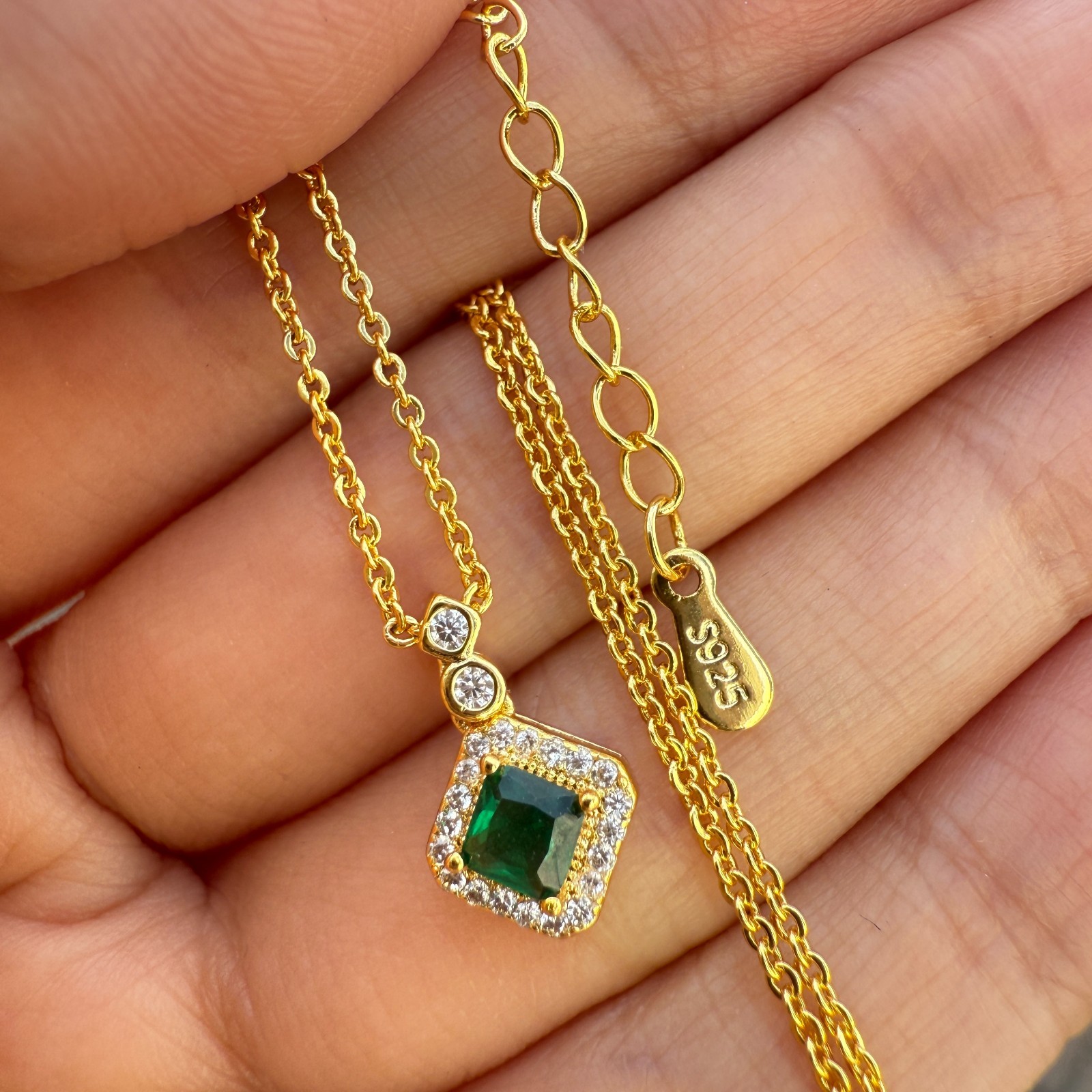 925 Sterling Silver Necklace 4mm Natural Emerald Gemstone Zircon Jewelry Women