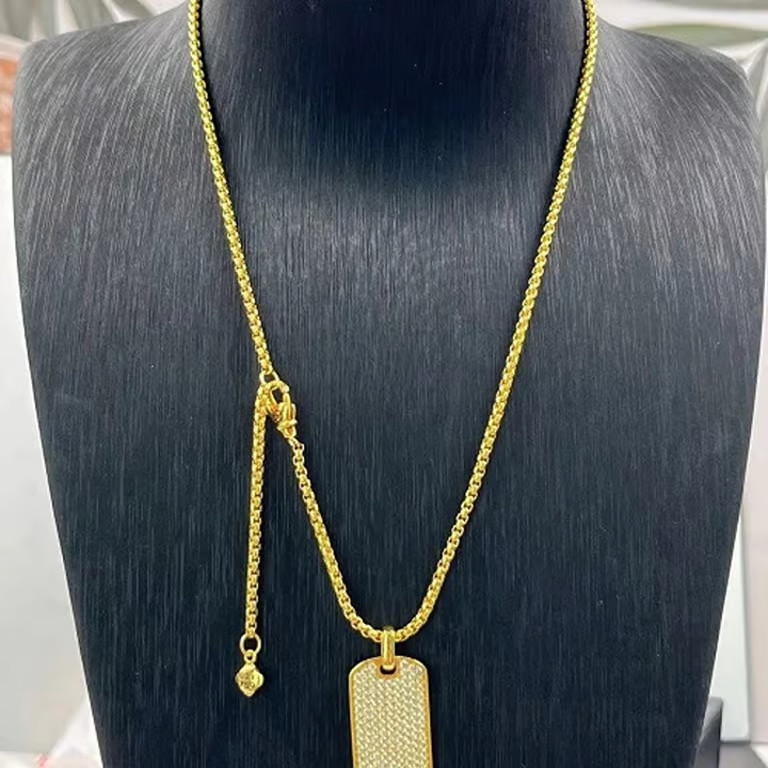 David Yurman Gold & Diamond Dog Tag Pendant Necklace