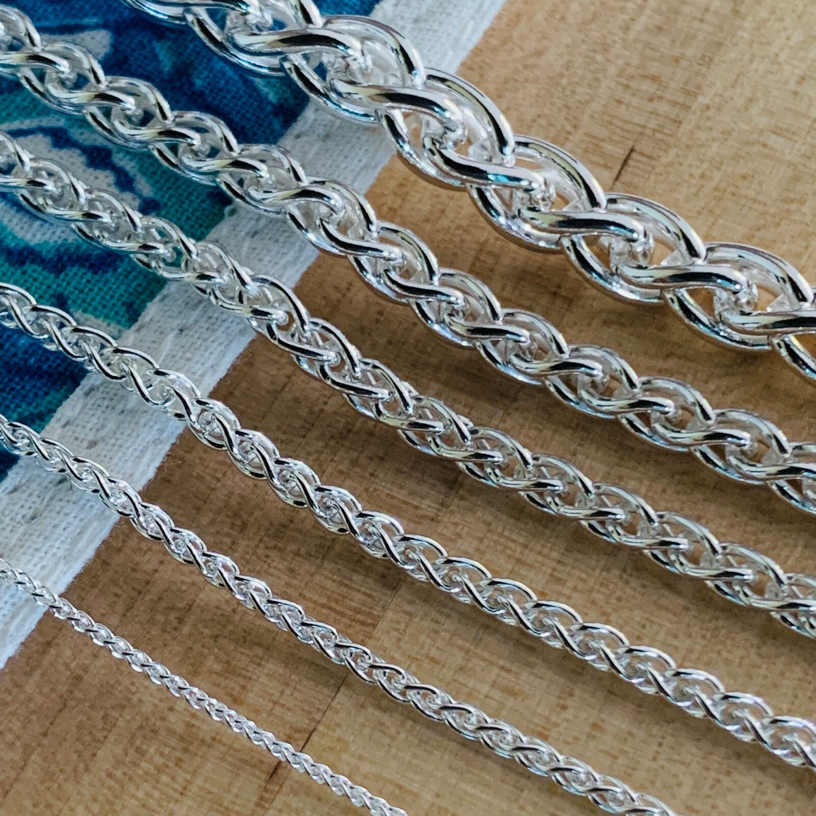 Real Solid 925 Sterling Silver Wheat Spiga Rope Chain Necklace Made in Italy